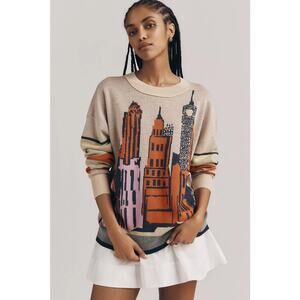 nwt ANTHROPOLOGIE MAEVE sz M City Life Skyline Long-Sleeve sweater